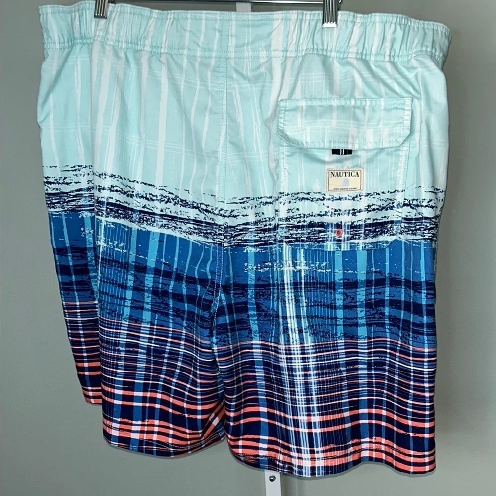 Nautica Men's Blue and Red Plaid Swim Shorts Size XXL TTG